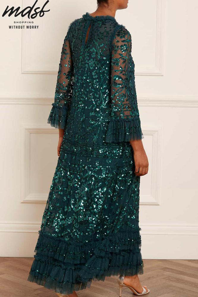 Needle & Thread CHRISTMAS SALE Celia Long Sleeve Ankle Gown - green