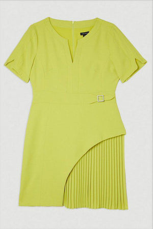 Karen Millen UK SALE Tailored Military Pleat Short Sleeve Mini Dress - lime