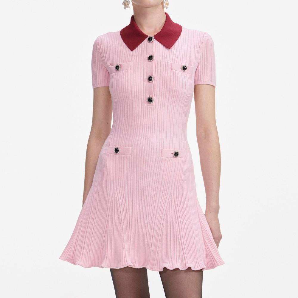 SP VIP PRICE Pink Contrast Collar Knit Mini Dress
