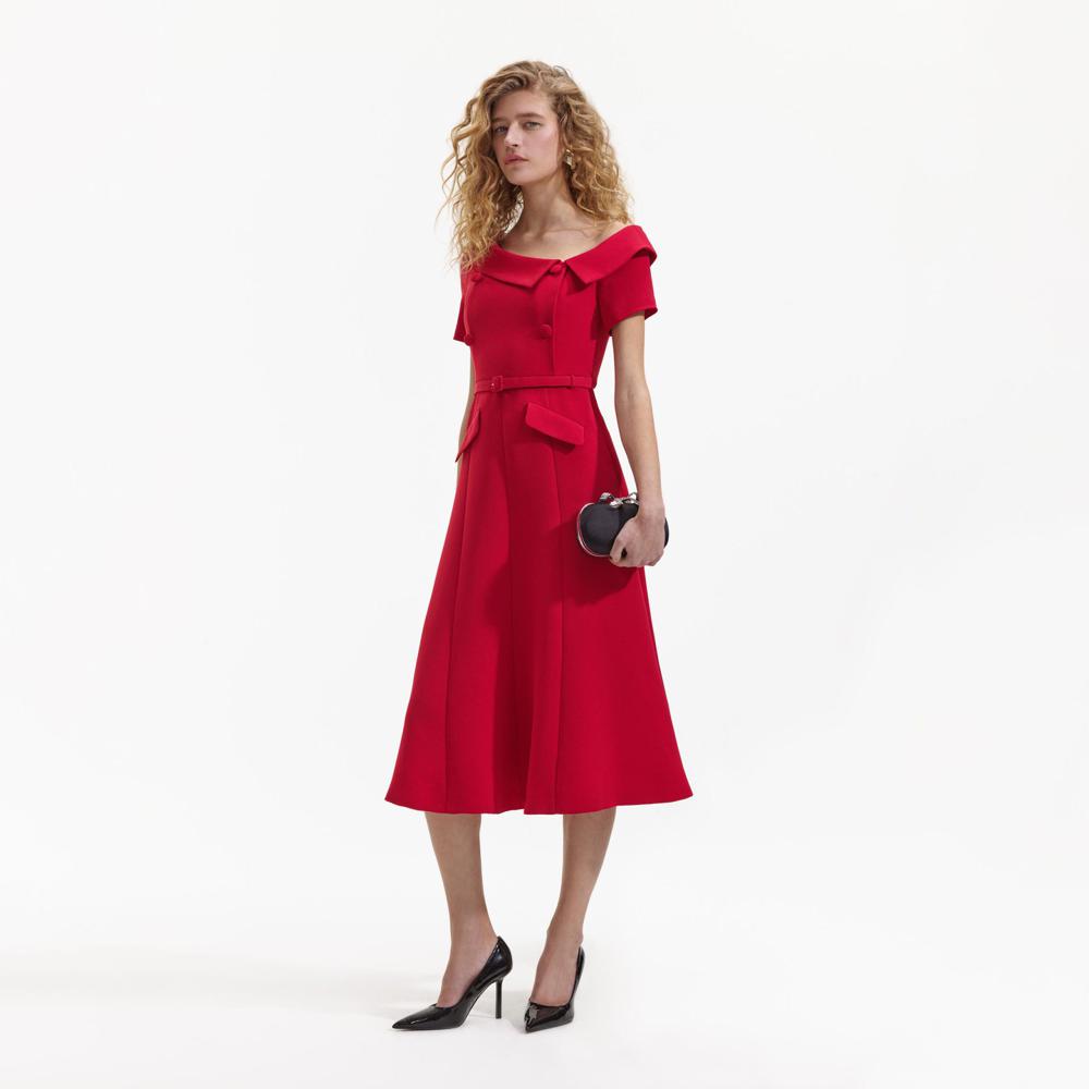 SELF PORTRAIT BLACK FRIDAY SALE Red Tailored Crepe Midi Dress