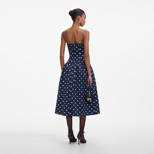 SELF PORTRAIT SS25 VIP PRICE Navy Polka Dot Satin Midi Dress