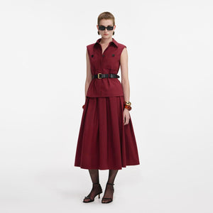 SP VIP PRICE Burgundy Twill Belted Midi Dress