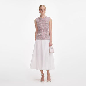 SP VIP PRICE Pink Boucle Chiffon Midi Dress
