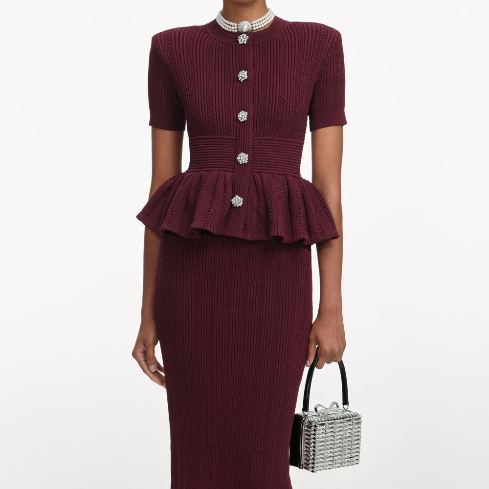 SP VIP PRICE Burgundy Pointelle Knit Midi Dress
