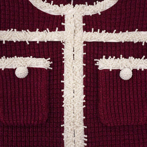 SELF PORTRAIT SS25 VIP PRICE Burgundy Pearl Trim Knit Midi Dress