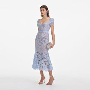SP VIP PRICE Blue Fine Lace Midi Dress