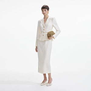 SELF PORTRAIT SS24 Cream Linen Tailored Midi Dress