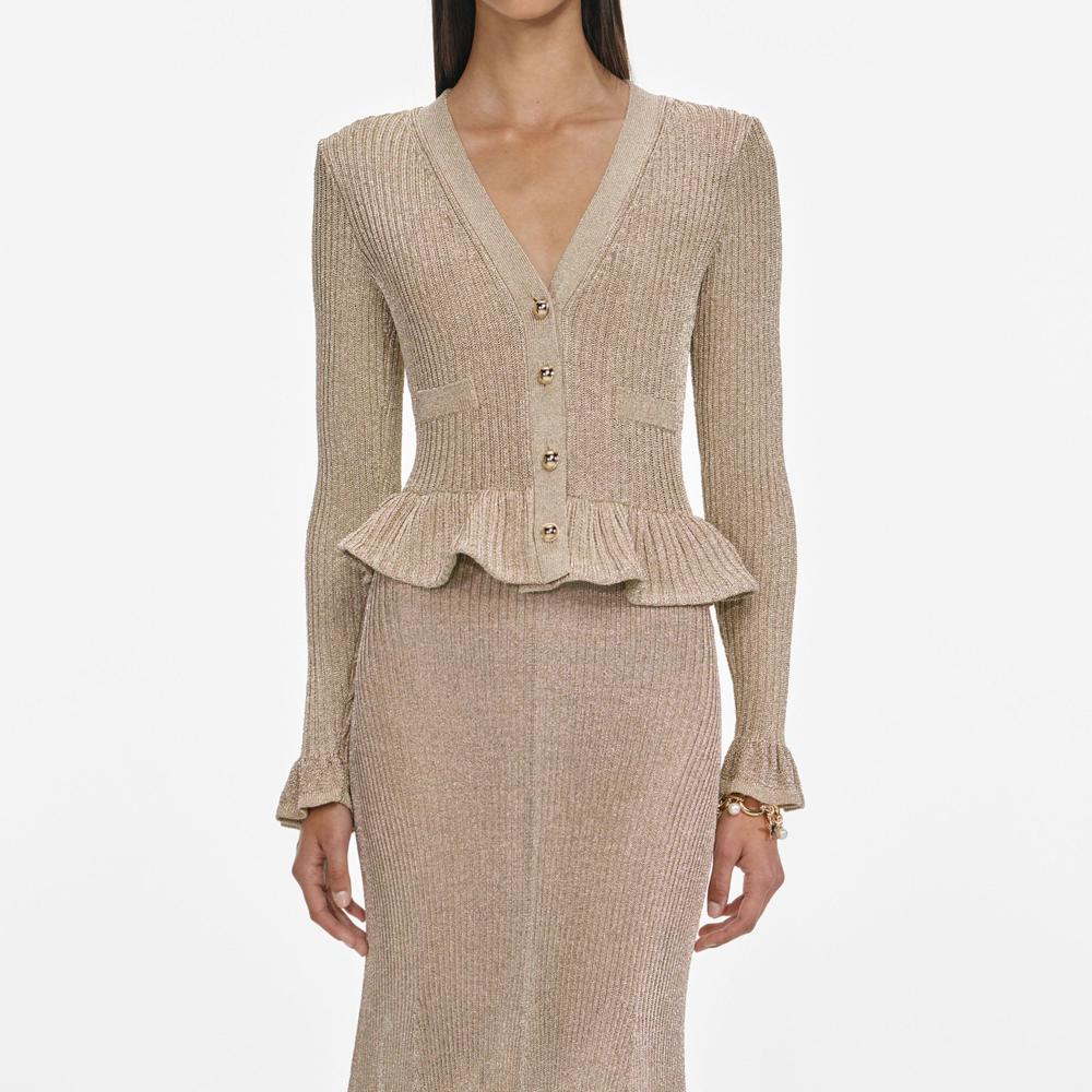 SP VIP PRICE Gold Lurex Peplum Knit Midi Dress