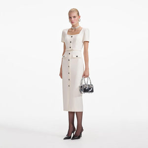 SELF PORTRAIT SS24 Cream Crepe Button Midi Dress