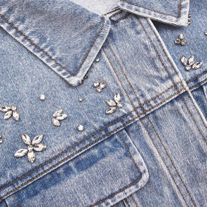 SELF PORTRAIT SS24 Crystal Embellished Denim Jacket