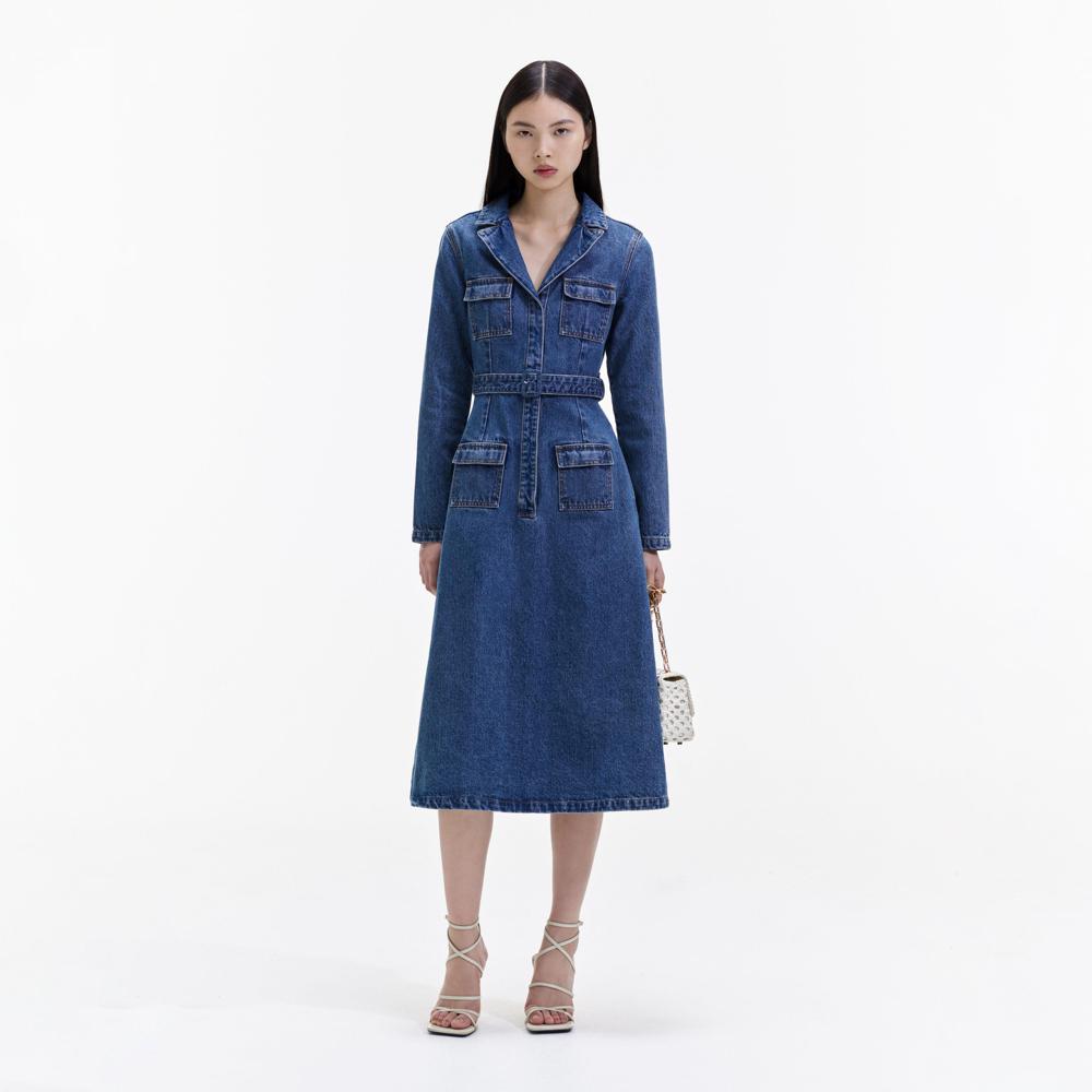 SELF PORTRAIT BLACK FRIDAY SALE Blue Denim Belted Midi Dress