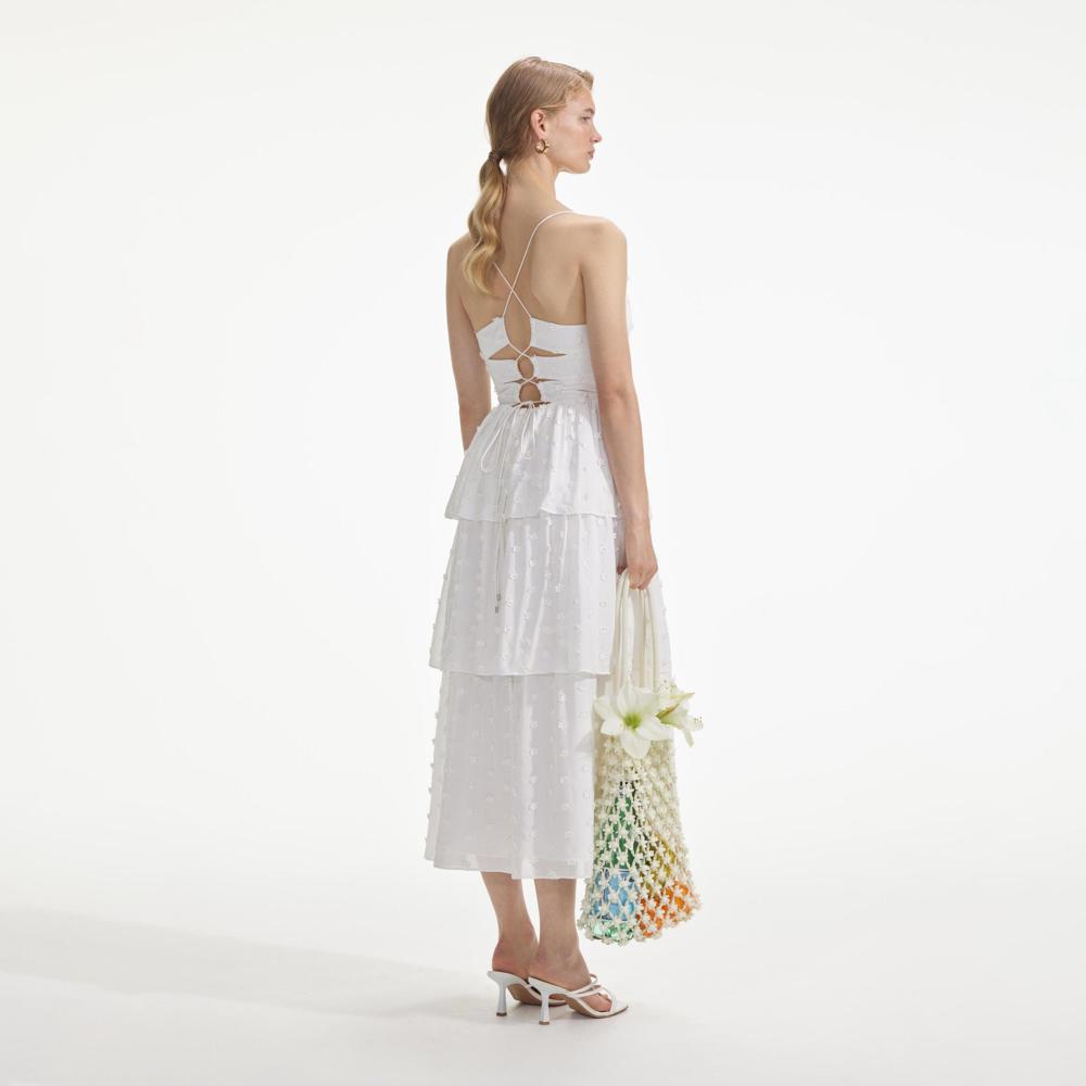 SELF PORTRAIT SS24 White Tie Back Midi Dress