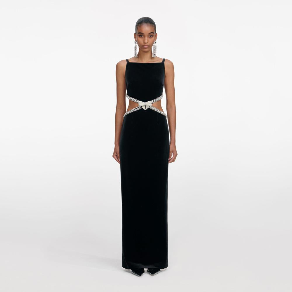 SP VIP PRICE Black Velvet Cut Out Maxi Dress