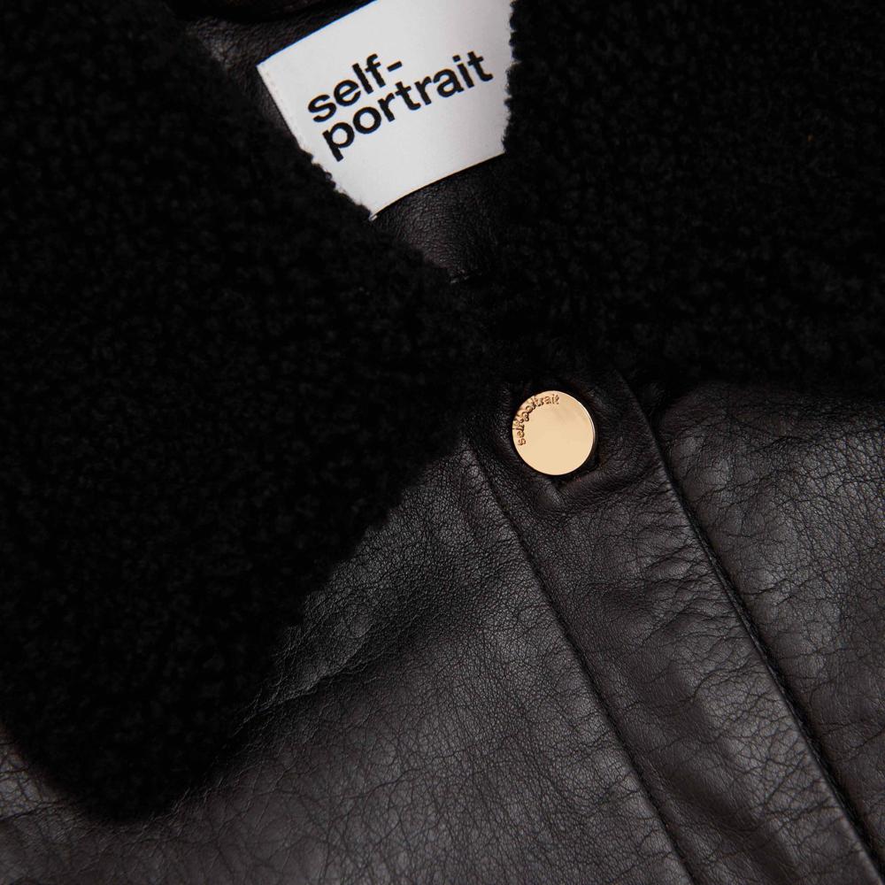 SELF PORTRAIT SS24 Black Leather Shearling Jacket