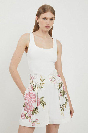 Karen Millen UK SALE Lydia Millen Linen Embroidery Woven Short