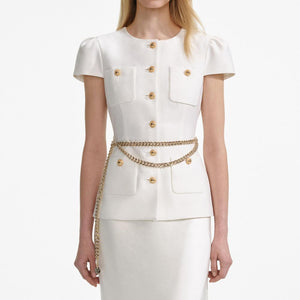SP VIP PRICE Cream Taffeta Chain Belt Maxi Dress