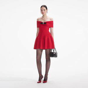 SELF PORTRAIT SS24 Red Knit Bow Mini Dress