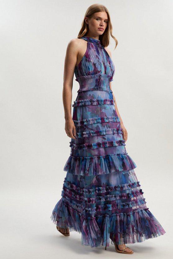 Karen Millen UK SALE Tulle Layered Halter Neck Maxi Dress
