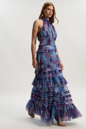Karen Millen UK SALE Tulle Layered Halter Neck Maxi Dress