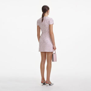 SELF PORTRAIT SS25 VIP PRICE Pink Boucle Pearl Mini Dress