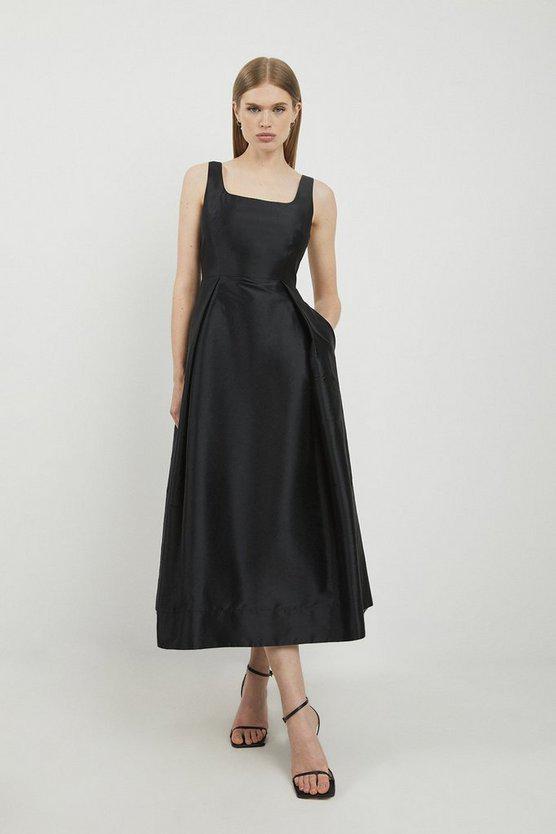 Karen Millen UK SALE Lydia Millen Taffeta Full Skirt Tailored Midi Dress - black