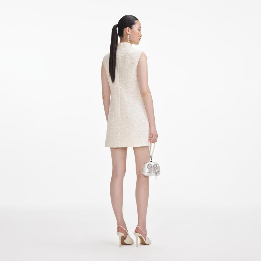 SELF PORTRAIT SS24 Cream Boucle Flower Motif Mini Dress