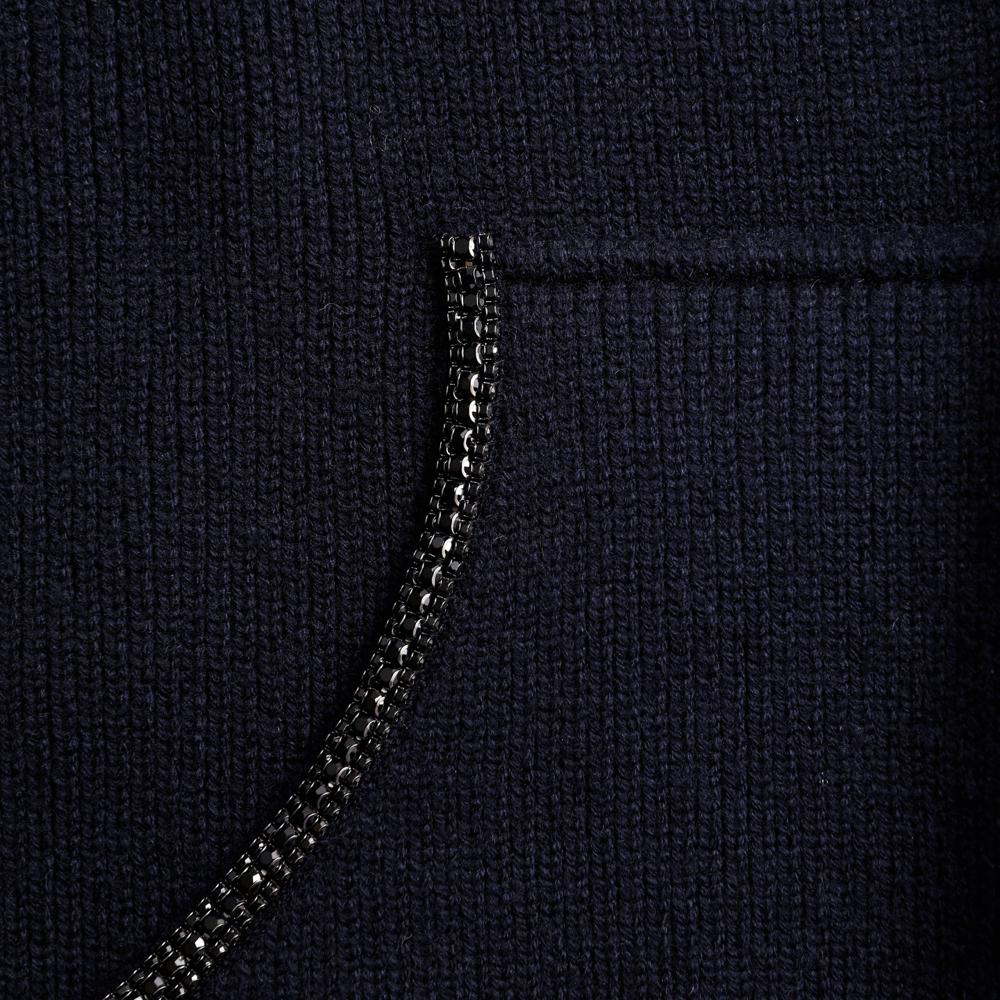 SELF PORTRAIT SS24 Navy Knit Diamante Trim Hoodie