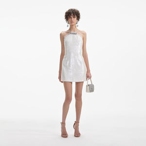 SELF PORTRAIT SS24 Cream Sequin Halter Mini Dress