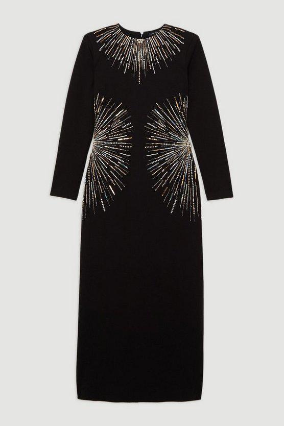 Karen Millen UK SALE Beaded And Embellished Ponte Jersey Midi Dress