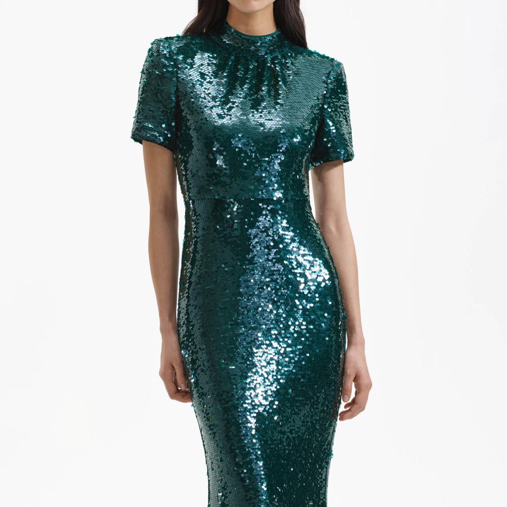 SELF PORTRAIT BLACK FRIDAY SALE Teal Sequin Maxi Dress