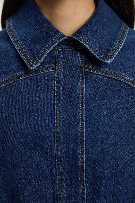 Karen Millen UK SALE Stretch Denim Tab Belt Detail Midi Dress