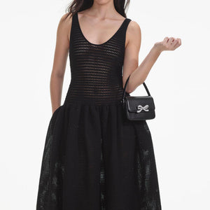 SELF PORTRAIT SS24 Black Crochet Knit Midi Dress