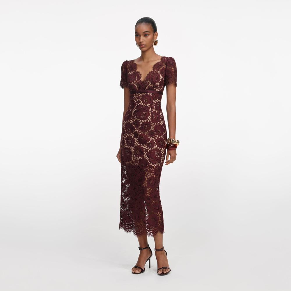 SP VIP PRICE Burgundy Floral Lace Midi Dress
