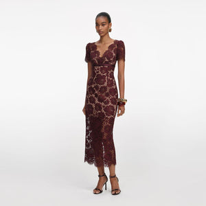 SP VIP PRICE Burgundy Floral Lace Midi Dress