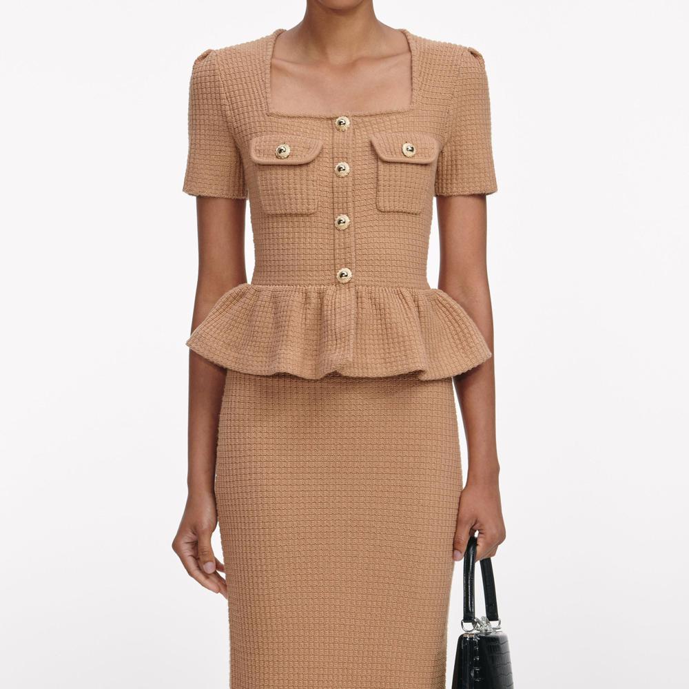 SP VIP PRICE Camel Peplum Knit Midi Dress