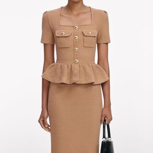 SP VIP PRICE Camel Peplum Knit Midi Dress