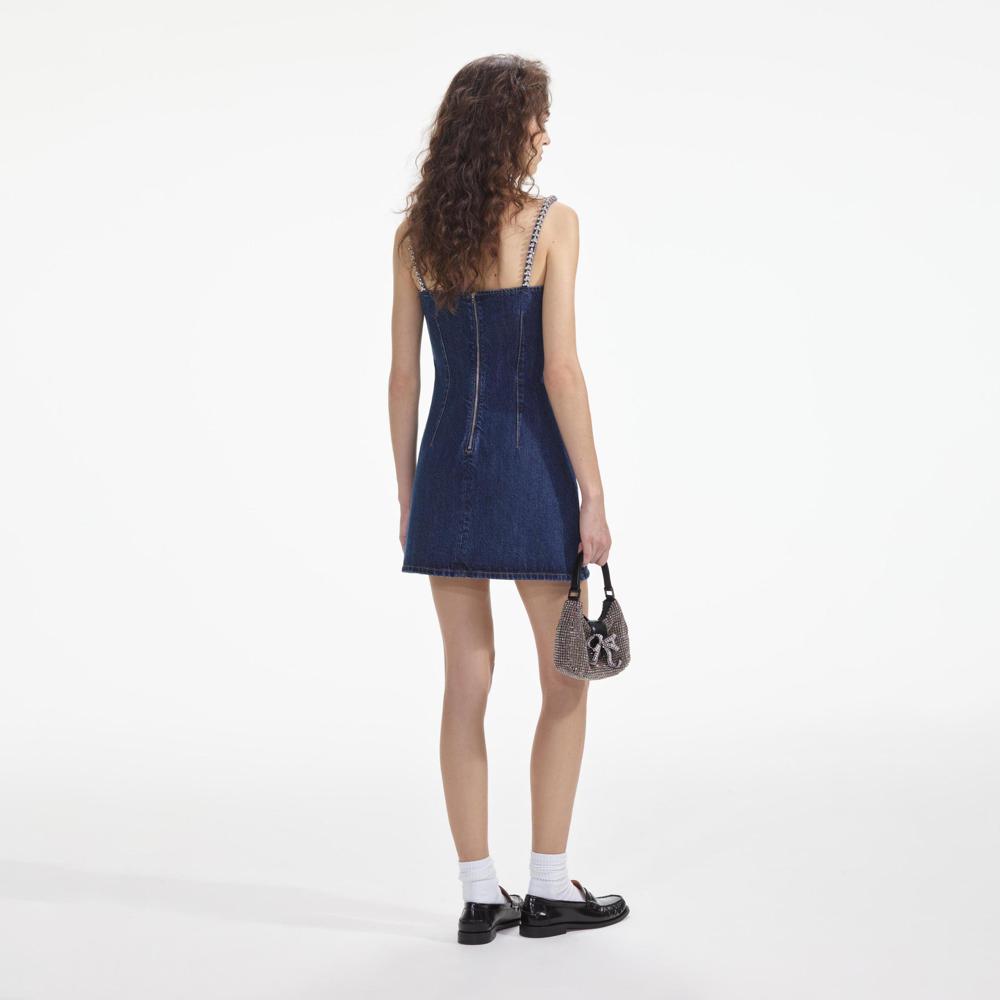 SELF PORTRAIT SS24 Diamante Denim Mini Dress