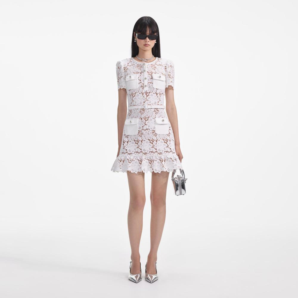 SELF PORTRAIT SS24 White Lace Mini Dress