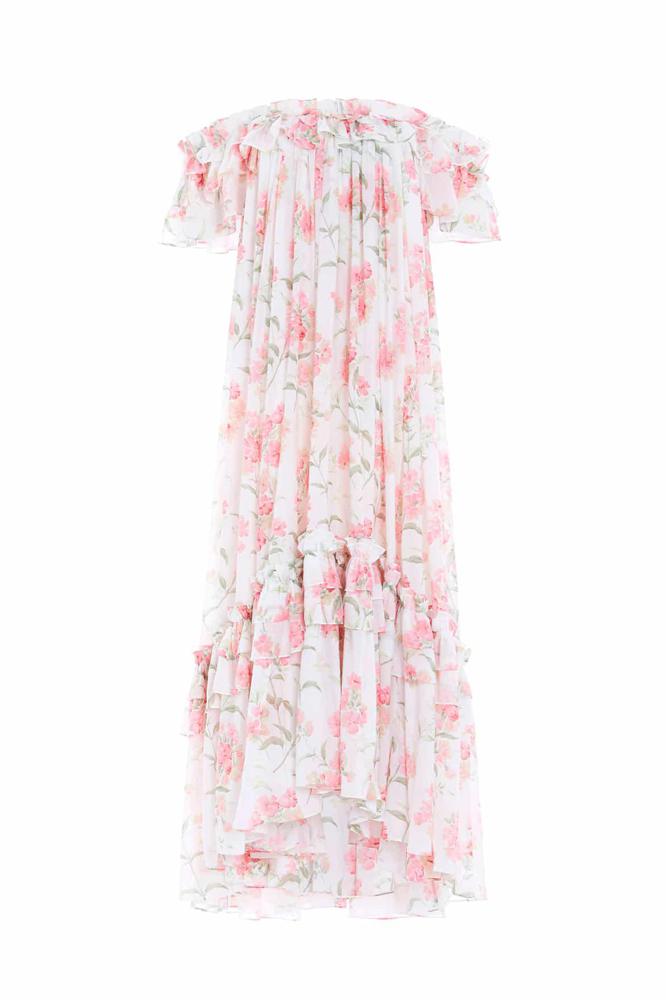 Needle & Thread SPRING/SUMMER Summer Posy Aria Chiffon Off-Shoulder Ankle Gown - multi