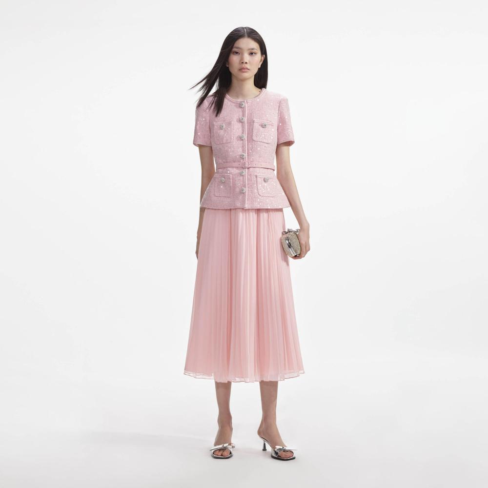 SELF PORTRAIT SS24 Pink Boucle Midi Dress