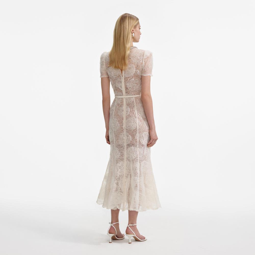 SP VIP PRICE Cream Tulle Lace Midi Dress