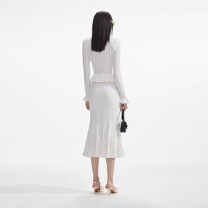 SELF PORTRAIT SS24 White Knit Peplum Midi Dress