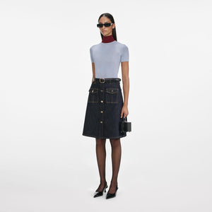 SP VIP PRICE Indigo Denim Belted Midi Skirt