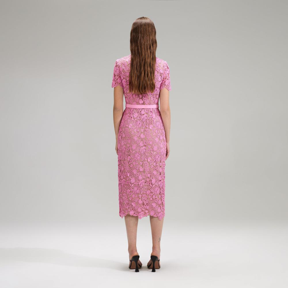 SELF PORTRAIT BLACK FRIDAY SALE Pink Guipure Lace Midi Dress