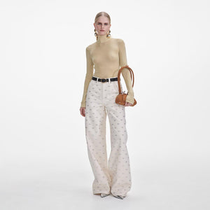 SP VIP PRICE Cream Denim Diamante Bow Jeans