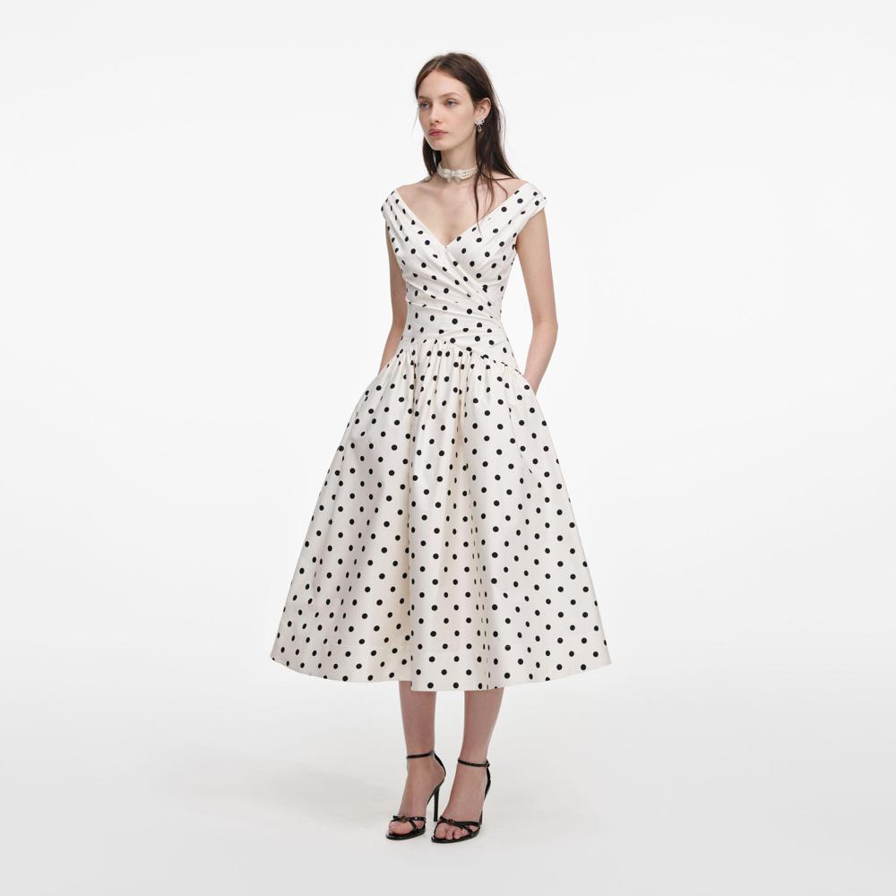SP VIP PRICE Cream Polka Dot Cotton Midi Dress