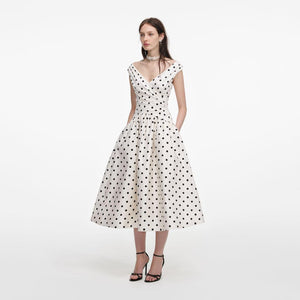 SP VIP PRICE Cream Polka Dot Cotton Midi Dress