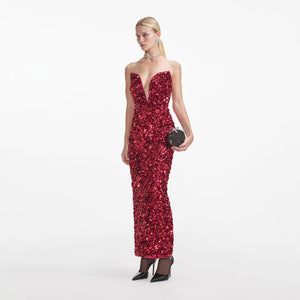 SELF PORTRAIT SS24 Red 3D Sequin Midi Dress