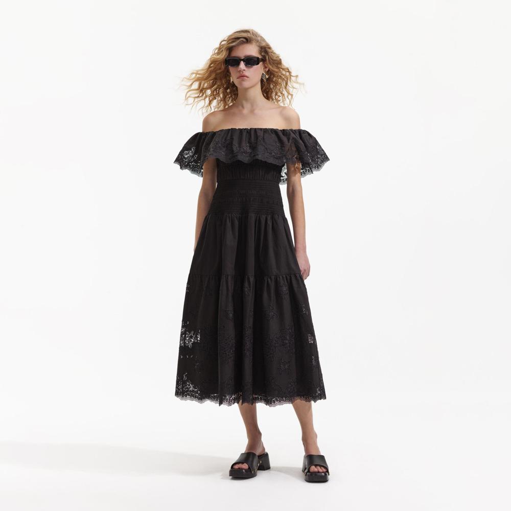 SELF PORTRAIT BLACK FRIDAY SALE Black Cotton Midi Dress