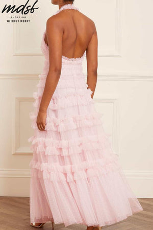 Needle & Thread CHRISTMAS SALE Lisette Ruffle Halter Neck Gown - pink